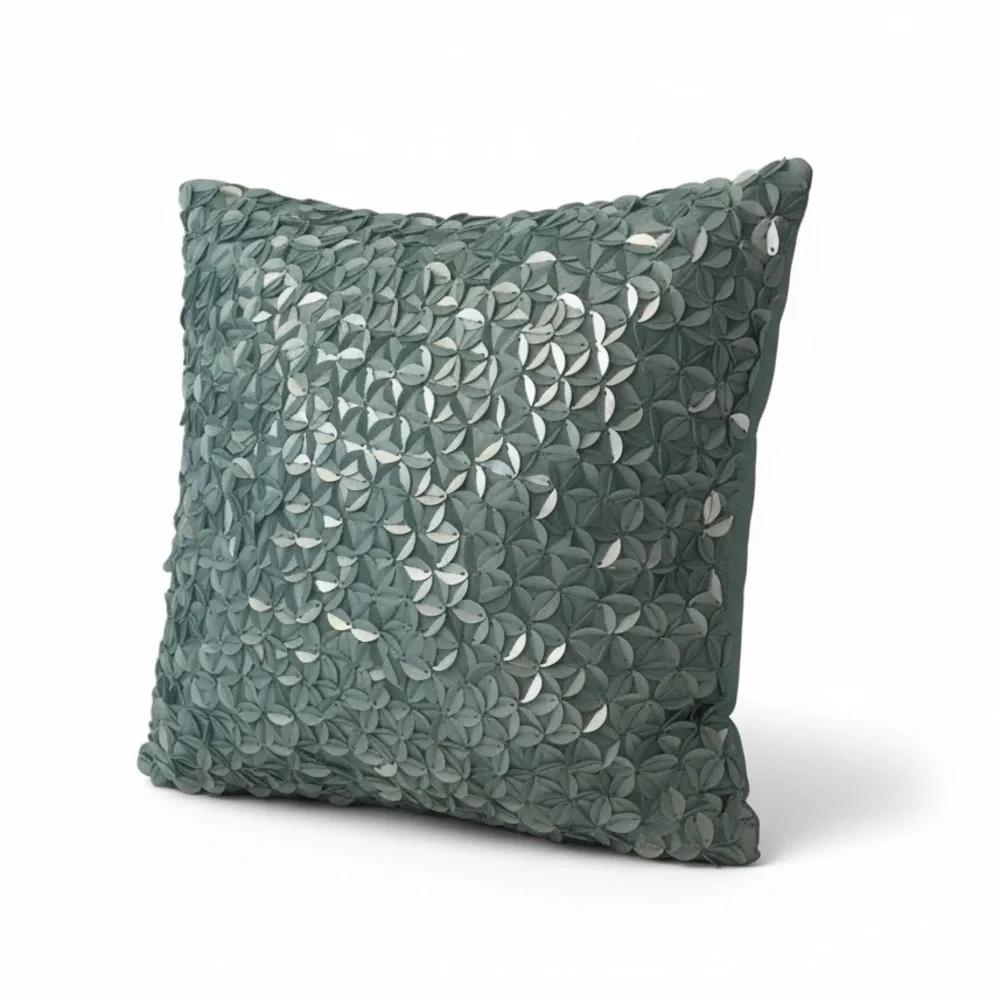 Opalite aqua blue jeweled sequin square accent pillow by Thro